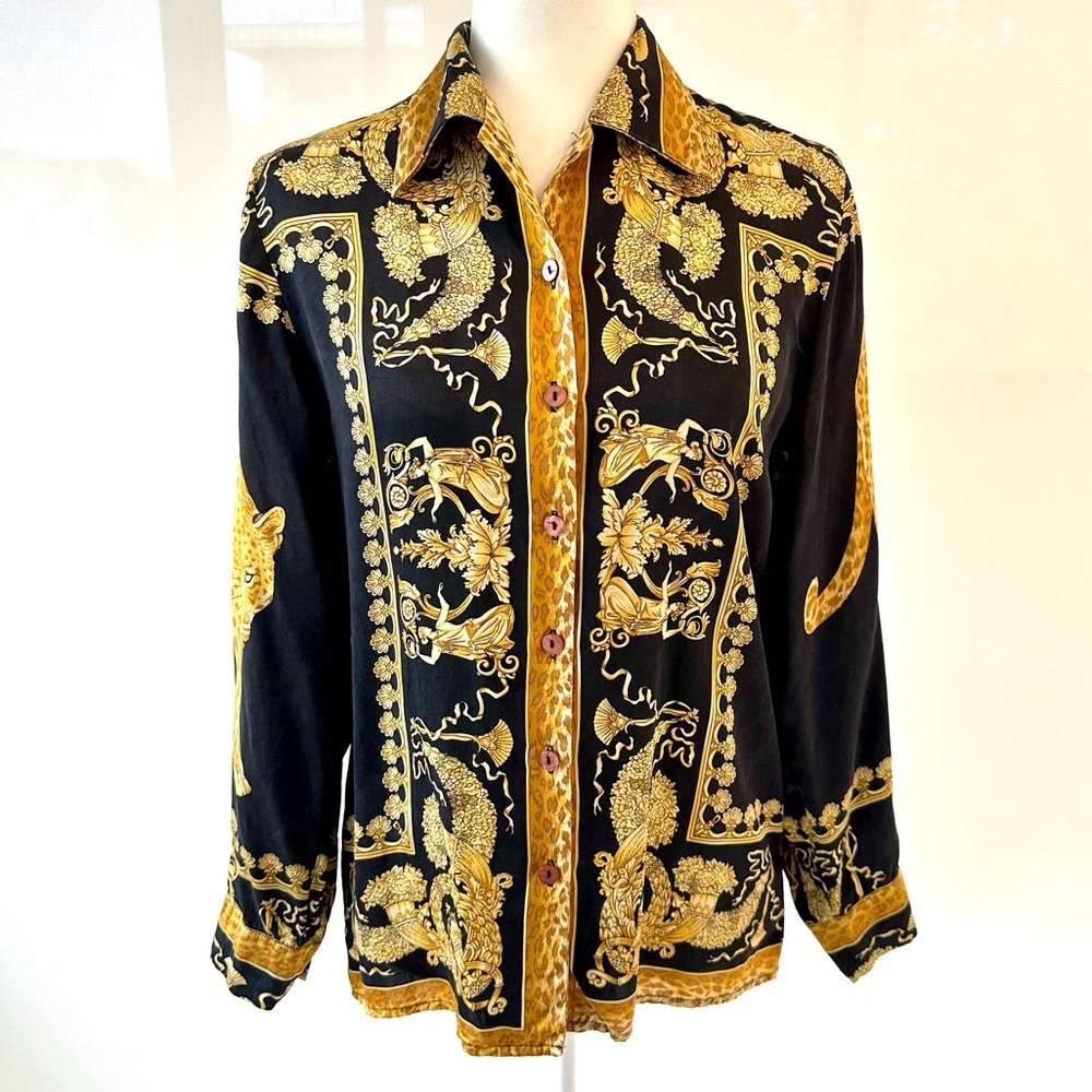 Moschino Black and Gold Baroque Silk Blouse